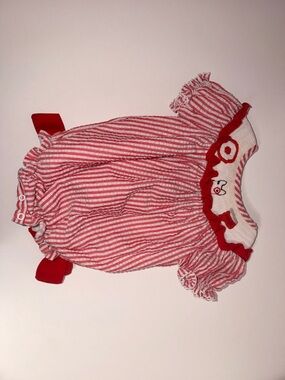 Red & White Striped Baby Romper with Embroidered Detail